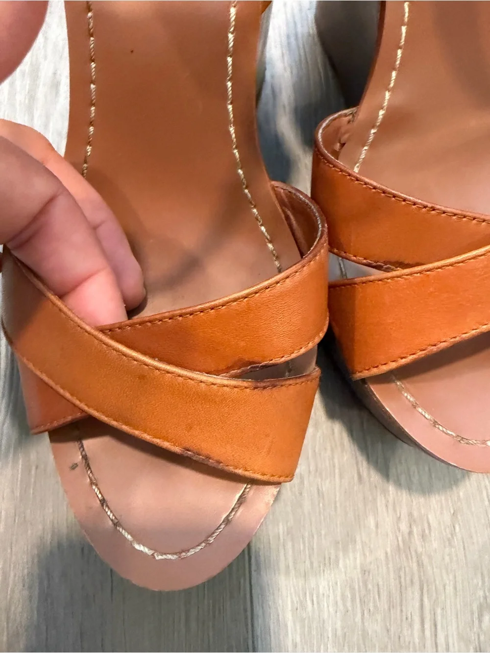 Ralph Lauren Cognac Leather Cross-Strap Slingback Heels